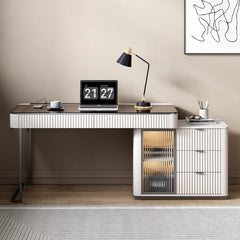 High-Quality L-Shaped Executive Swivel Computer Desk with Glass Top, Power Outlet, and Easy Assembly