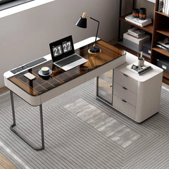 High-Quality L-Shaped Executive Swivel Computer Desk with Glass Top, Power Outlet, and Easy Assembly