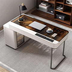 High-Quality L-Shaped Executive Swivel Computer Desk with Glass Top, Power Outlet, and Easy Assembly