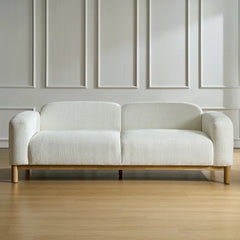 Modern Boucle Sofa with Solid Wood Base