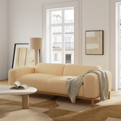Modern Boucle Sofa with Solid Wood Base