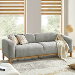 Modern Boucle Sofa with Solid Wood Base