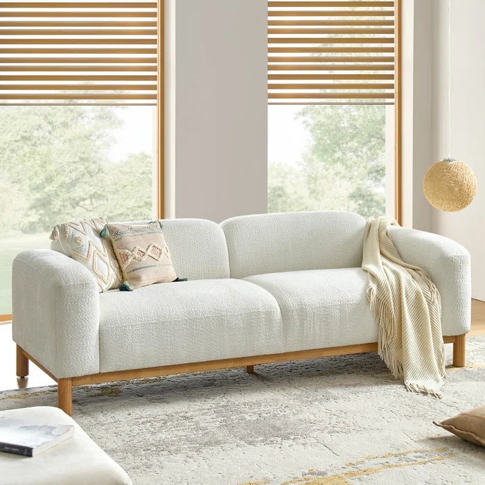 Modern Boucle Sofa with Solid Wood Base