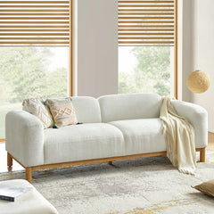 Modern Boucle Sofa with Solid Wood Base