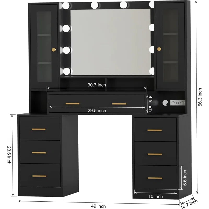Large Makeup Vanity Desk with Power Outlet Mirror Adjustable Lights
