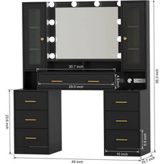 Large Makeup Vanity Desk with Power Outlet Mirror Adjustable Lights