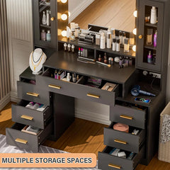 Large Makeup Vanity Desk with Power Outlet Mirror Adjustable Lights