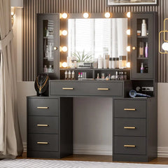 Large Makeup Vanity Desk with Power Outlet Mirror Adjustable Lights