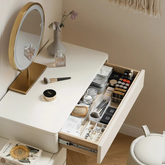 Medota Makeup Vanity Table with Stool and Mirror - Wooden Bazar