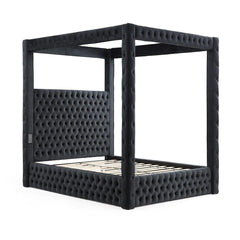 Luxurious Velvet Upholstered Canopy Bed with Speaker & USB Connection