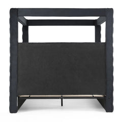 Luxurious Velvet Upholstered Canopy Bed with Speaker & USB Connection
