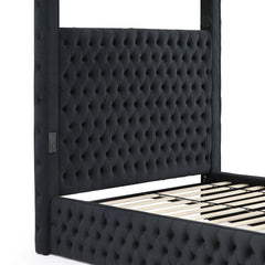 Luxurious Velvet Upholstered Canopy Bed with Speaker & USB Connection