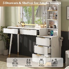 "48 Vanity Desk with 35" Large Lighted Mirror, 5 Drawers & Shelves