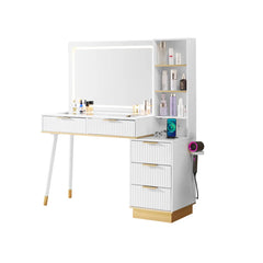 "48 Vanity Desk with 35" Large Lighted Mirror, 5 Drawers & Shelves