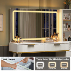 "48 Vanity Desk with 35" Large Lighted Mirror, 5 Drawers & Shelves