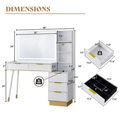 "48 Vanity Desk with 35" Large Lighted Mirror, 5 Drawers & Shelves