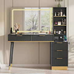 "48 Vanity Desk with 35" Large Lighted Mirror, 5 Drawers & Shelves