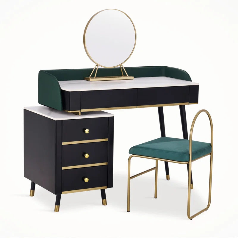 Xestery Mid-Century Dressing Table Set With Mirror And Solid Stool, Dressing Table Set