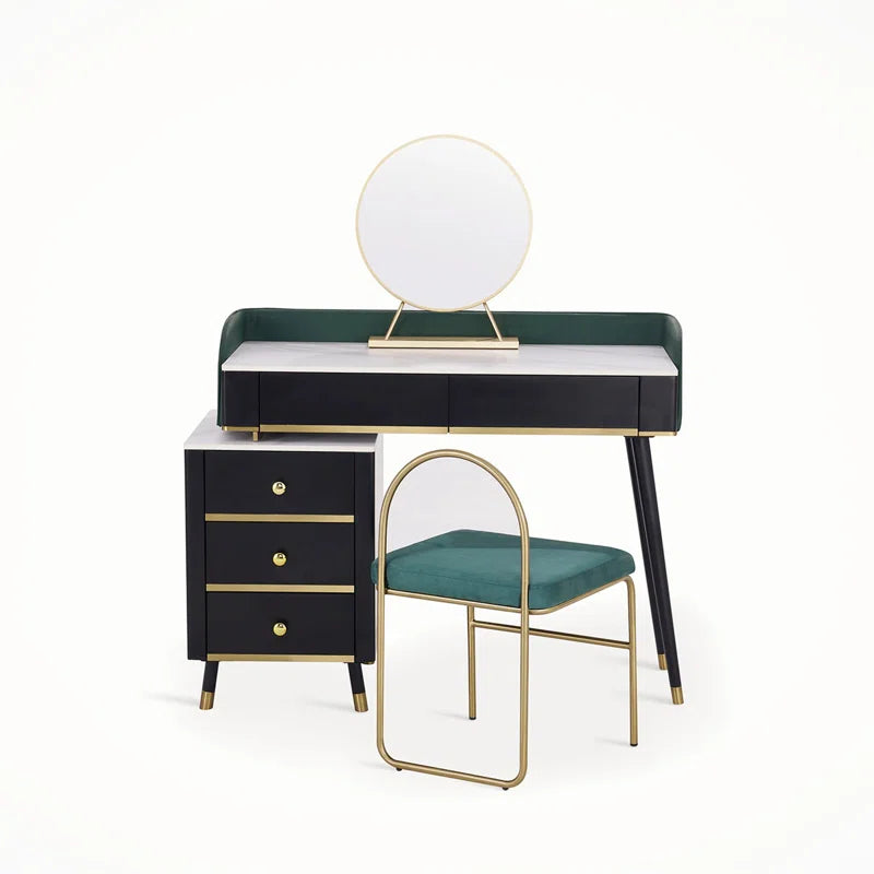 Xestery Mid-Century Dressing Table Set With Mirror And Solid Stool, Dressing Table Set