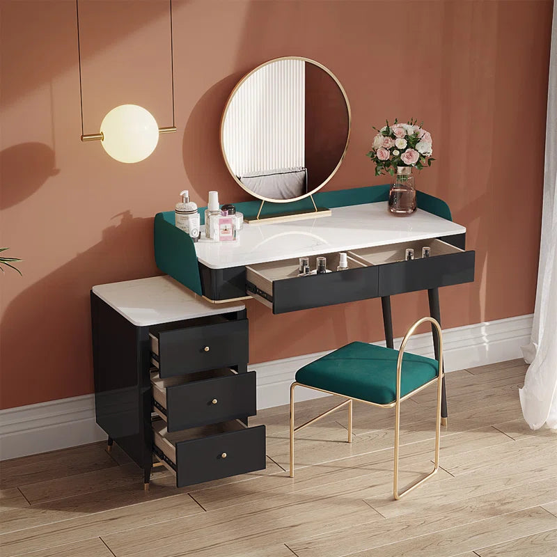 Xestery Mid-Century Dressing Table Set With Mirror And Solid Stool, Dressing Table Set