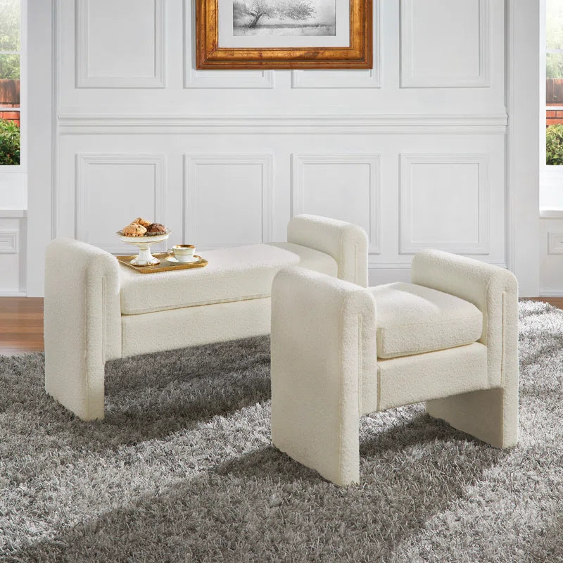 Jaxly Boucle Upholstered Bench - Wooden bazar