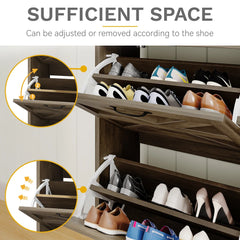 Farmhouse Shoe Storage Cabinet with 2 Flip Drawers for 16 Pairs Entryway Shoe Storage with Shoe Bench