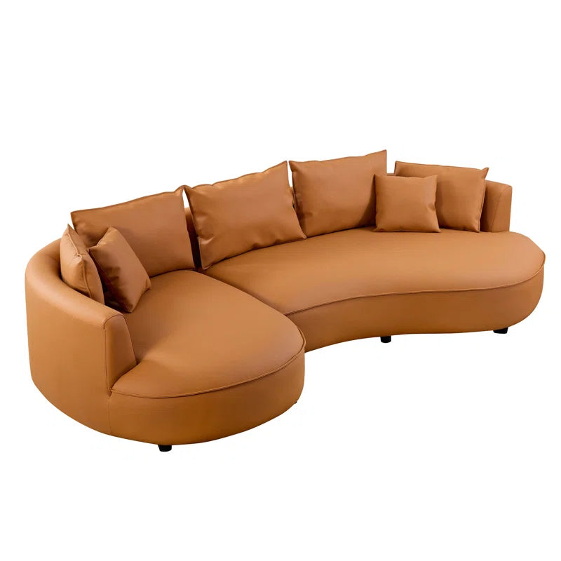 HAMORESPACE 124.8'' Modern Curved Leather Sectional Sofa Couch, Upholstered Couch With Pillows, Left Hand Facing Sofa For Living Room (Grey Left-Facing