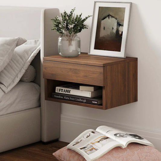 Gikky Modern Floating Bedroom Nightstand with Storage Drawer and Open Shelf Cubby