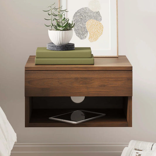Gikky Modern Floating Bedroom Nightstand with Storage Drawer and Open Shelf Cubby