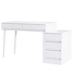 Hallopin Modern Makeup Vanity Dressing Desk Table with 5 Reversible Drawer Glossy White (Without Mirror)