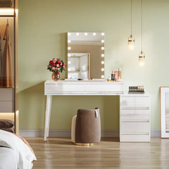 Hallopin Modern Makeup Vanity Dressing Desk Table with 5 Reversible Drawer Glossy White (Without Mirror)