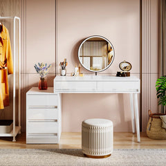 Hallopin Modern Makeup Vanity Dressing Desk Table with 5 Reversible Drawer Glossy White (Without Mirror)
