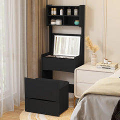Kinared Modern Makeup Vanity Dressing Table With Flip Top LED Illuminated Mirror And Removable Upholstered Stool
