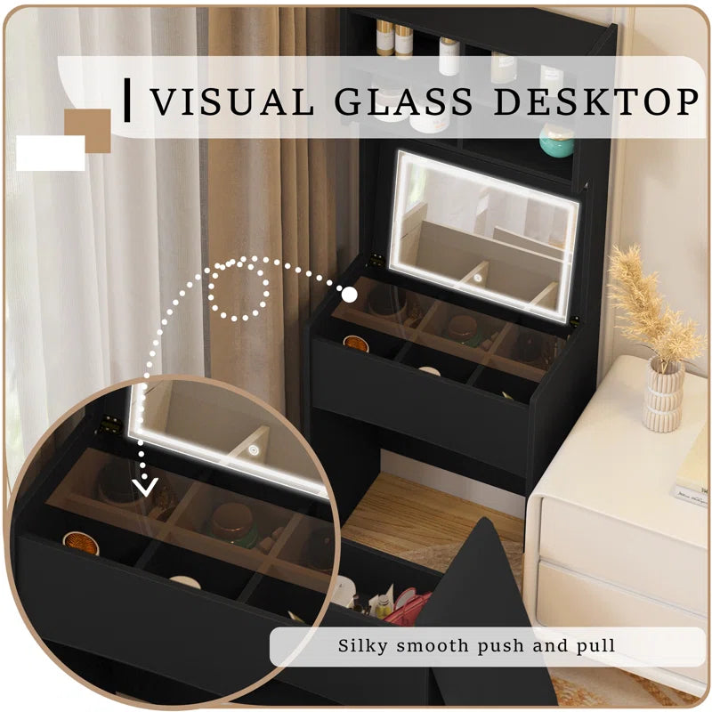 Ianier Modern Makeup Vanity with Flip-Top LED Mirror & Stool -  Wooden Bazar