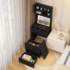 Kinared Modern Makeup Vanity Dressing Table With Flip Top LED Illuminated Mirror And Removable Upholstered Stool