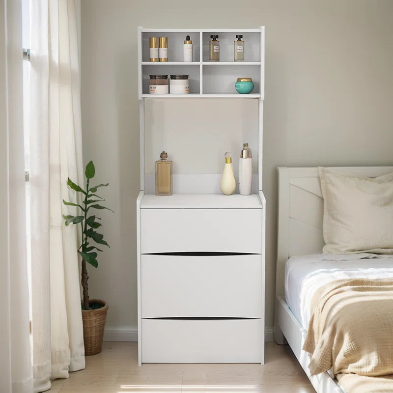 Kinared Modern Makeup Vanity Dressing Table With Flip Top LED Illuminated Mirror And Removable Upholstered Stool