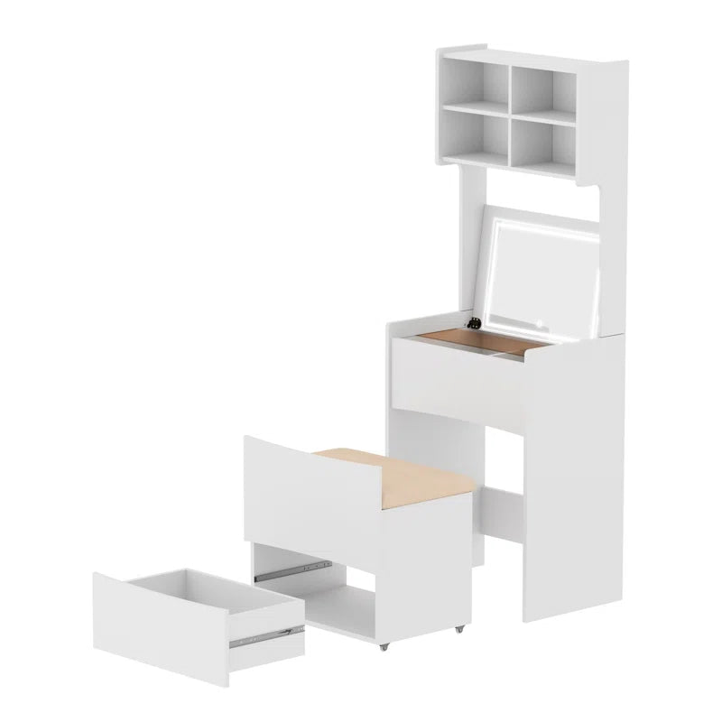 Ianier Modern Makeup Vanity with Flip-Top LED Mirror & Stool -  Wooden Bazar