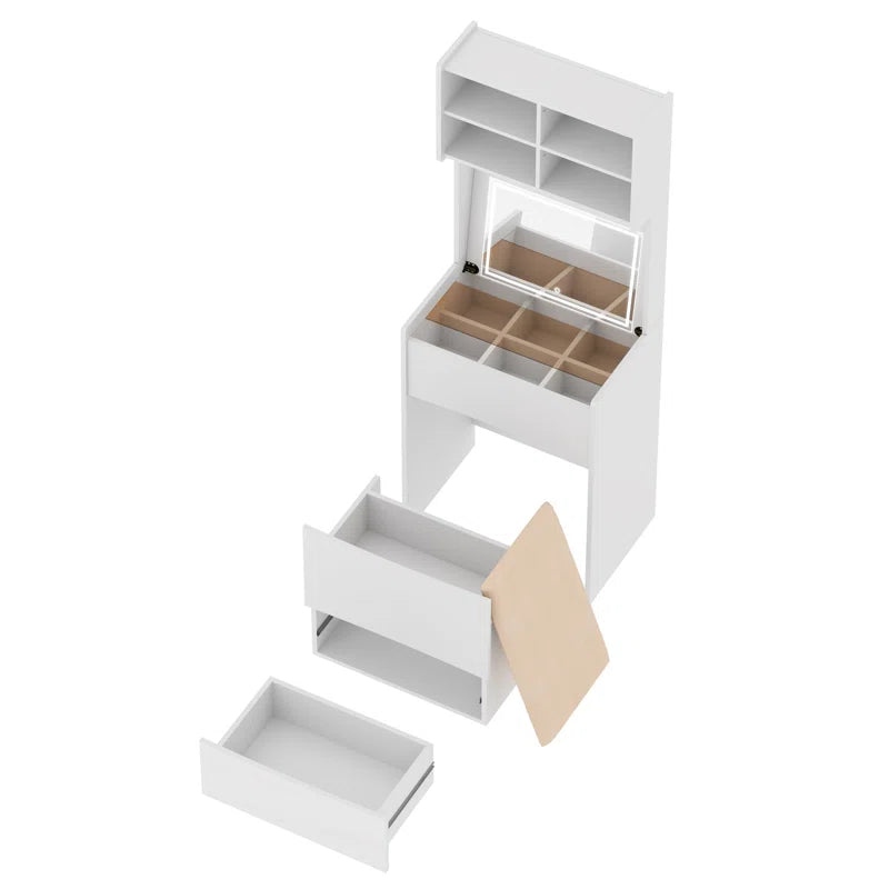 Kinared Modern Makeup Vanity Dressing Table With Flip Top LED Illuminated Mirror And Removable Upholstered Stool