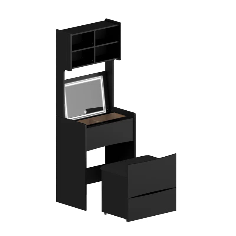 Kinared Modern Makeup Vanity Dressing Table With Flip Top LED Illuminated Mirror And Removable Upholstered Stool
