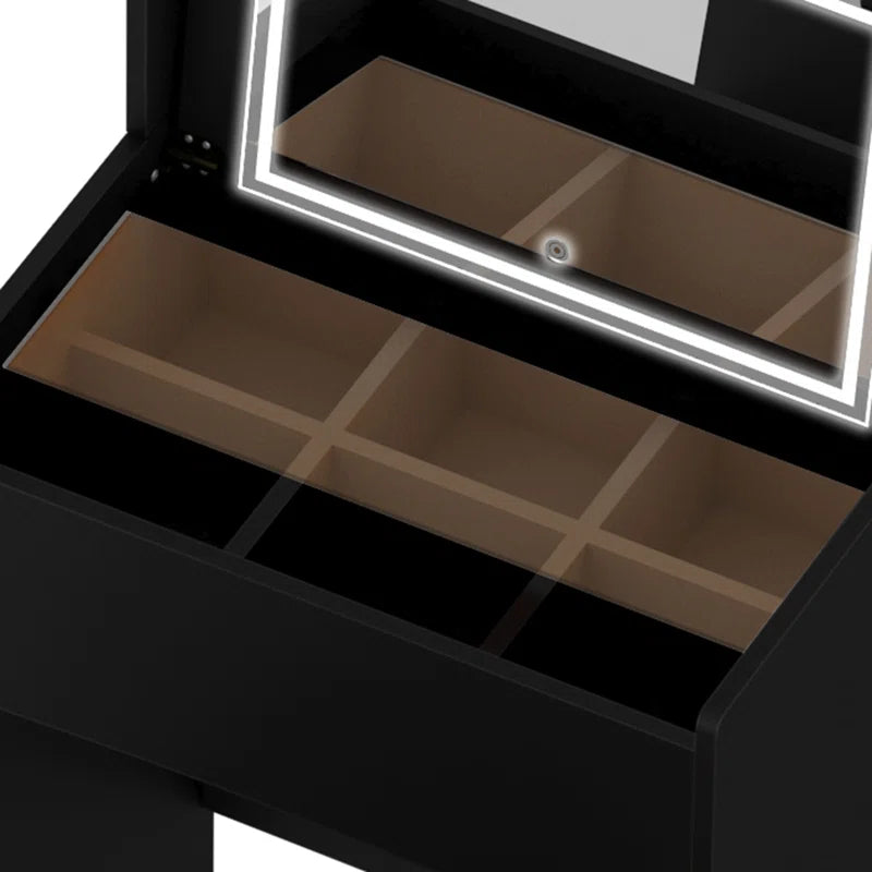 Kinared Modern Makeup Vanity Dressing Table With Flip Top LED Illuminated Mirror And Removable Upholstered Stool