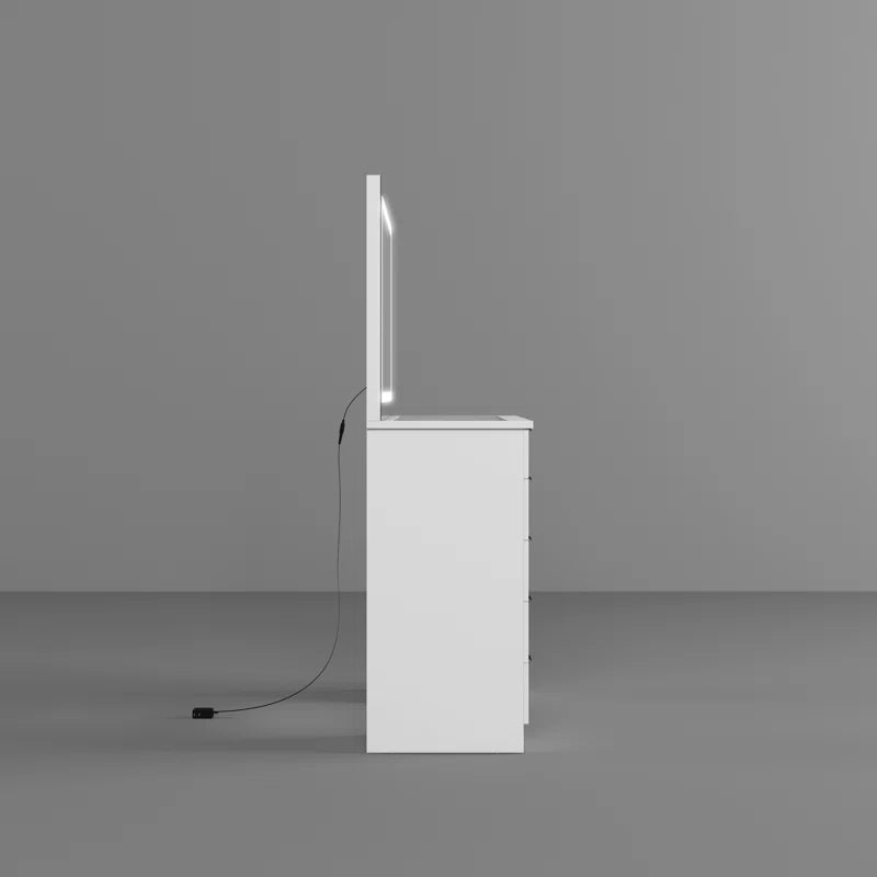 Livperon Modern Makeup Vanity With LED Lights And Glass Top