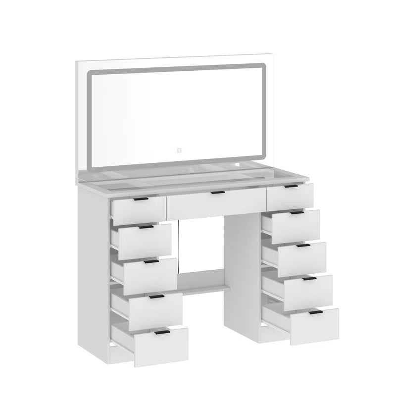 Livperon Modern Makeup Vanity With LED Lights And Glass Top