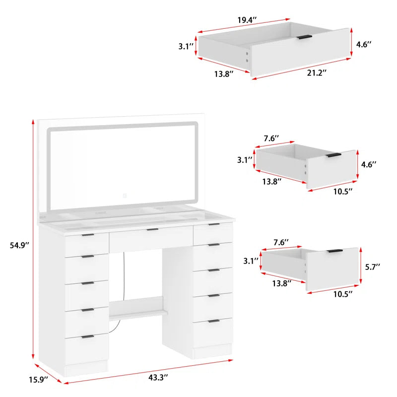 Livperon Modern Makeup Vanity With LED Lights And Glass Top