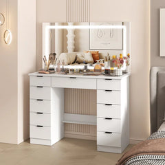 Livperon Modern Makeup Vanity With LED Lights And Glass Top