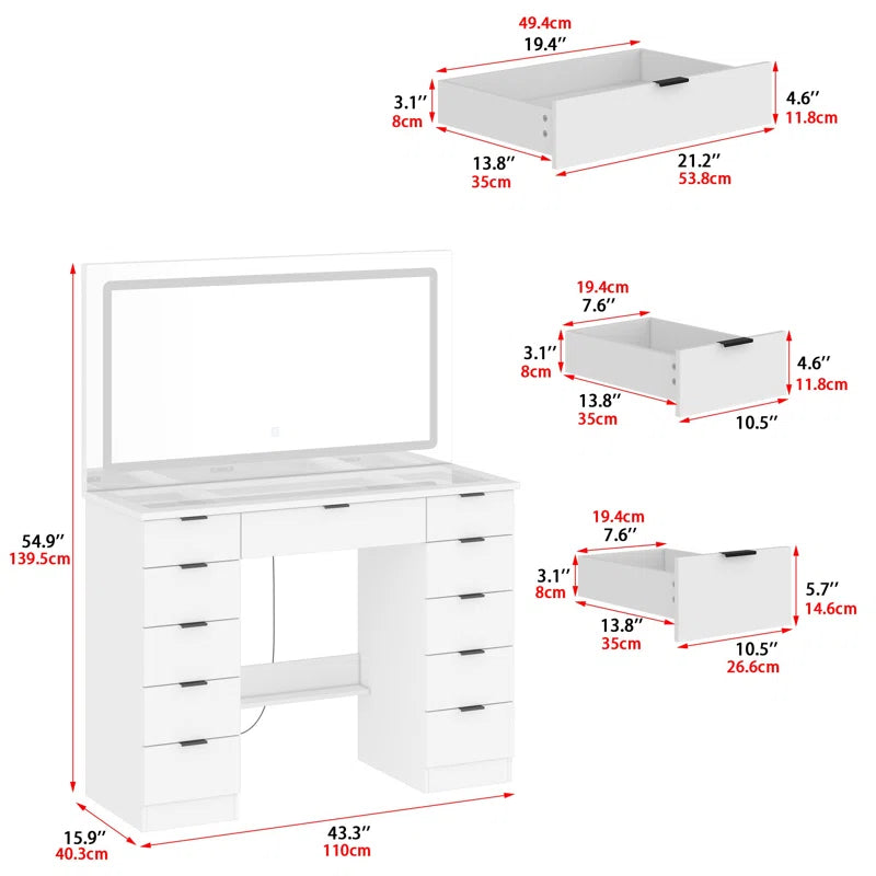 Livperon Modern Makeup Vanity With LED Lights And Glass Top