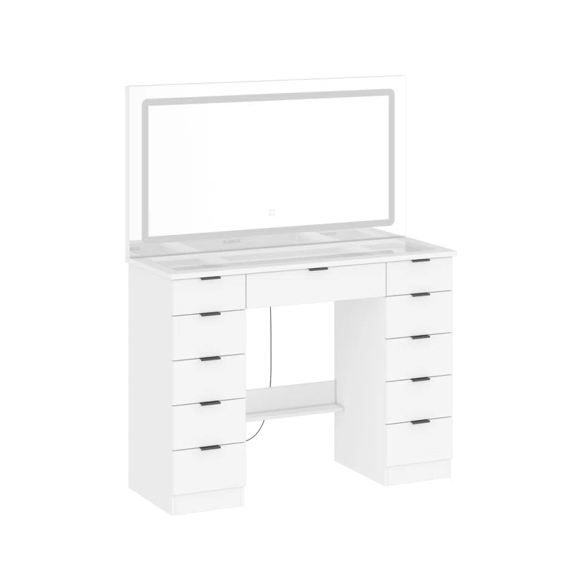 Livperon Modern Makeup Vanity With LED Lights And Glass Top