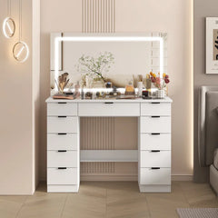 Livperon Modern Makeup Vanity With LED Lights And Glass Top