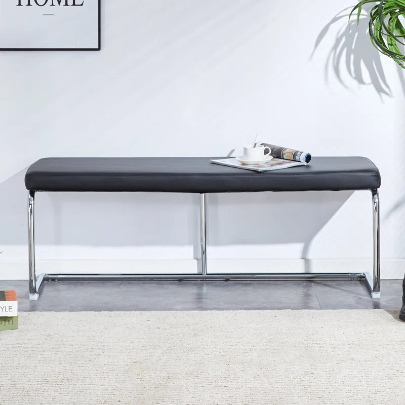 Kenniard Modern PU Leather Bench with Metal Legs - Wooden Bazar