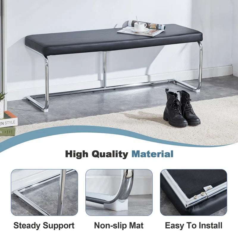 Kenniard Modern PU Leather Bench with Metal Legs - Wooden Bazar