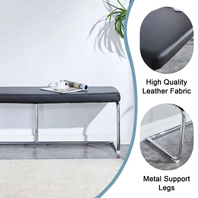 Kenniard Modern PU Leather Bench with Metal Legs - Wooden Bazar